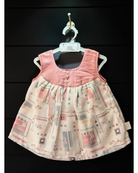 Handmade   Frock with  Linen fabric (6m-12m)