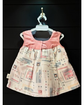 Handmade   Frock with  Linen fabric (6m-12m)