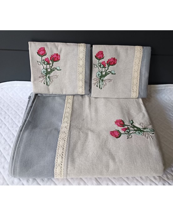 Boarder bedsheet king size with EMBROIDERY &two pillow covers(270cmx250cm)