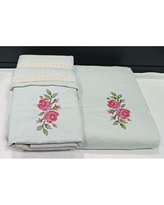 Cross stiched embroidered Bed Sheets-KING size(270cmx250cm)