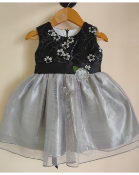 Black & Silver Netted Frock with floral patterns 