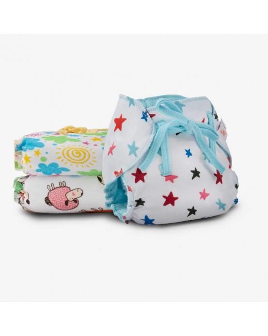 SuperBottoms Dry Feel Langot - Pack of 3-Organic Cotton Padded langot with Gentle Elastics & a SuperDryFeel Layer on top (Printed, Size 1)