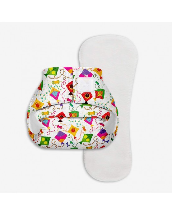 SuperBottoms Newborn UNO - Washable & Reusable Cloth Diaper + 1 Organic Cotton Dry Feel Pad (2.5kg- 7kg Babies) (Coloured Skies)